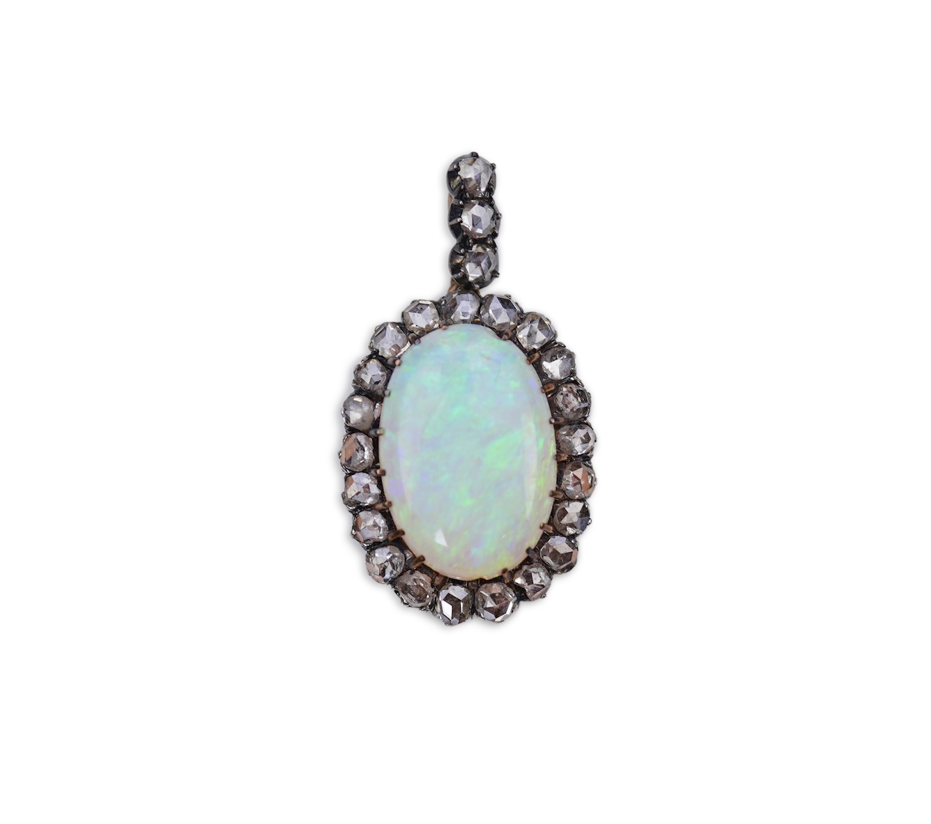 An opal and diamond pendant, early 20th century